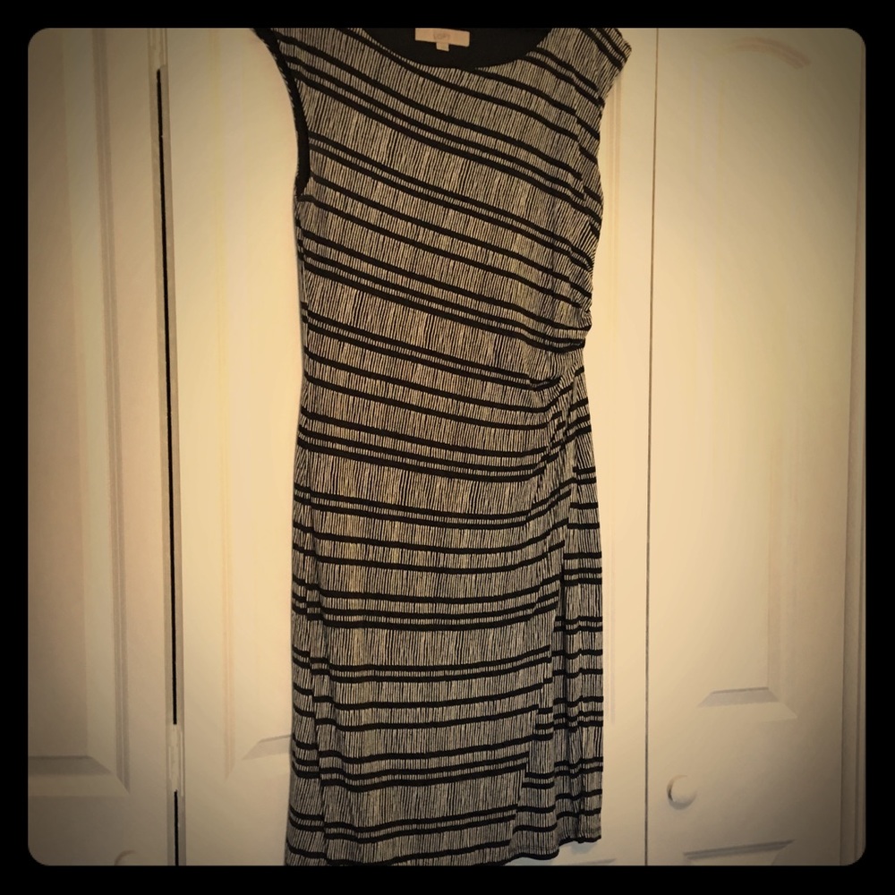 Loft Black & White Striped Dress with side rouche